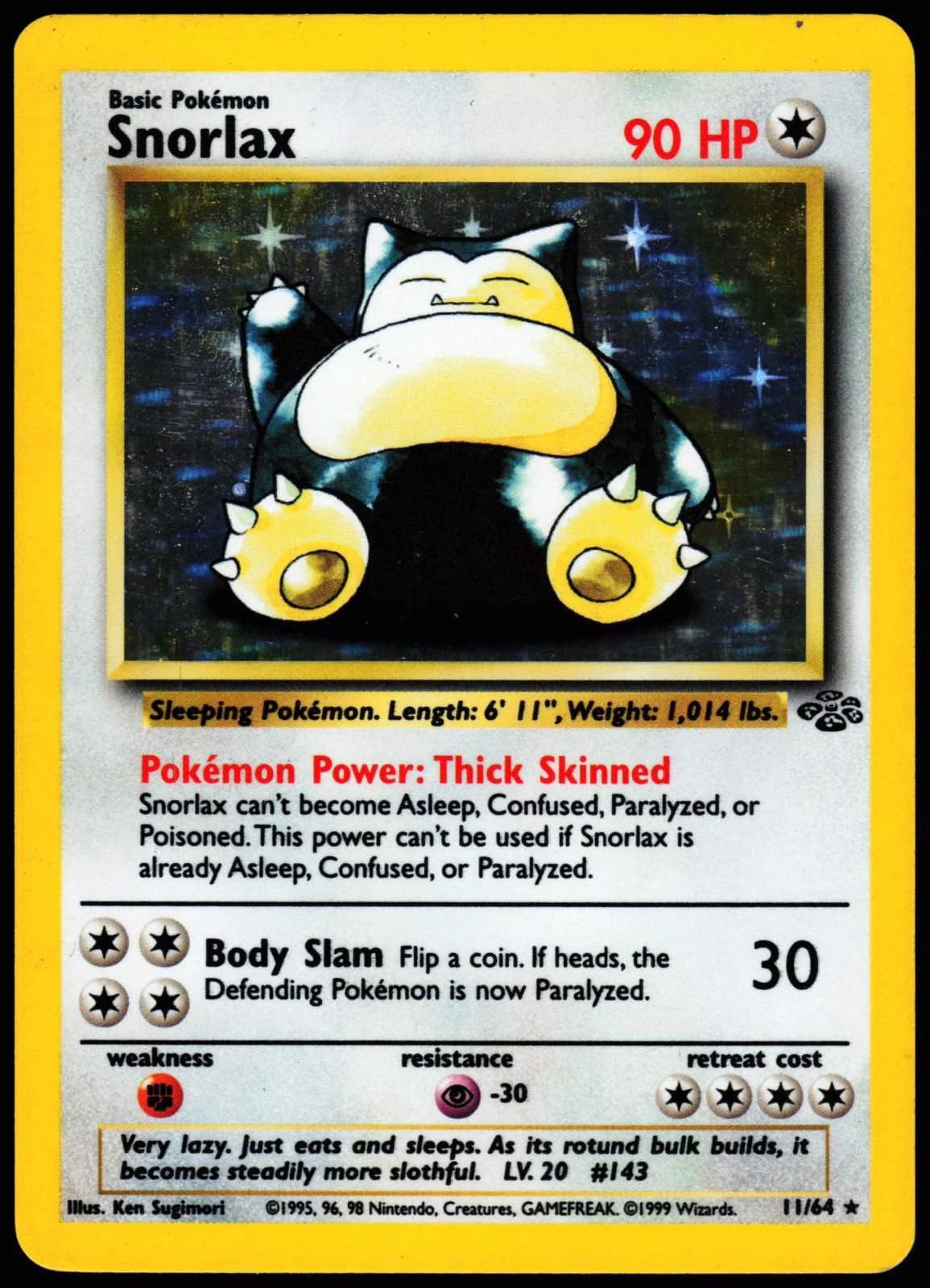 Snorlax 11/64 Holo Rare Jungle Pokemon Unlimited Holo Lightly Played