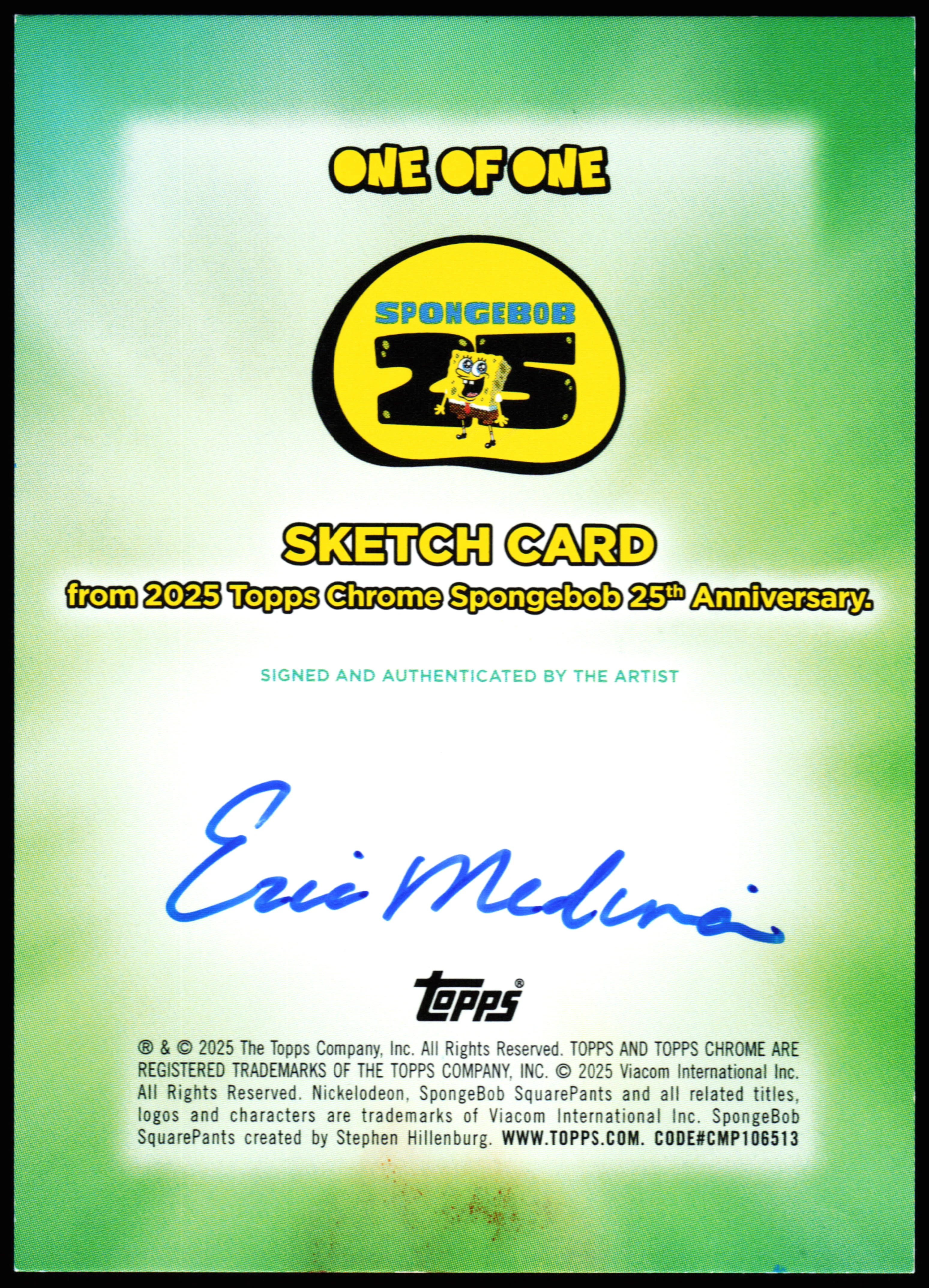 Spongebob Topps Chrome Sketch 1/1 (Eric Medina) - Image 2